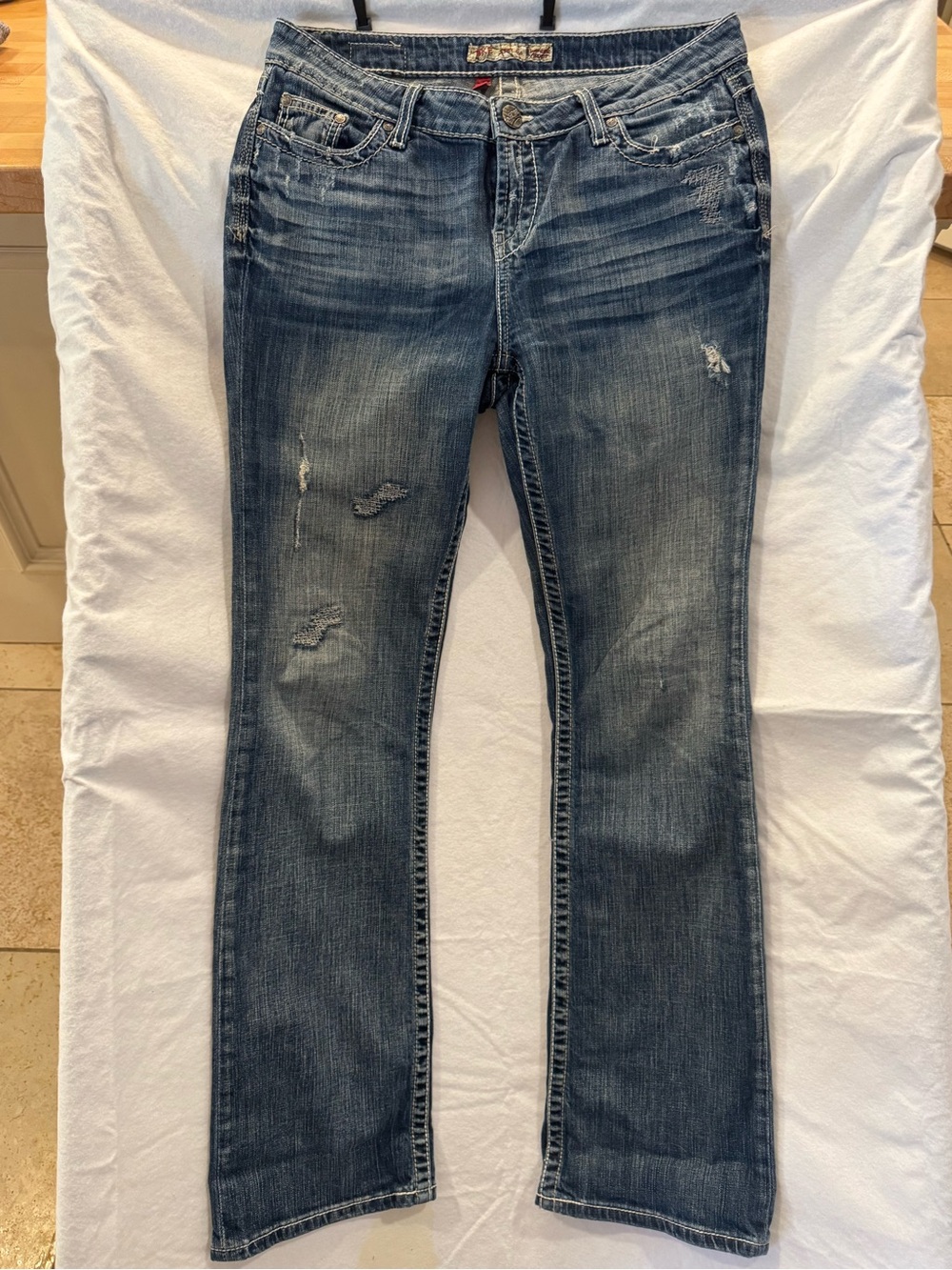 Women's BKE Stella mid rise  Distressed Blue Denim Jeans  W30 L 33